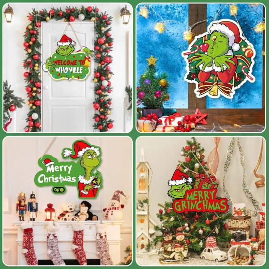 Christmas Green Elf Door Sign Merry Christmas Wooden Door Hanger Front Door Wall
