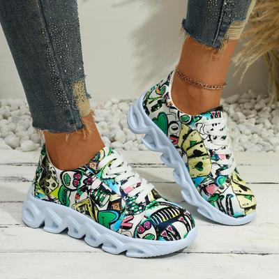 Модные женские плоские кроссовки 2024 весна и осень новая модная печать случайные удобные для ходьбы шнуровка повседневная обувь большой размер