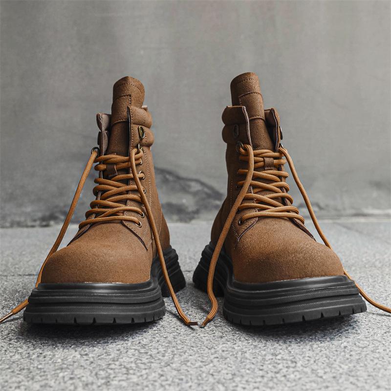 Модные мужские повседневные ботинки для отдыха на природе, черные, коричневые, из коровьей замши, кожаные ботинки, ковбойские ботинки на платформе, красивые, высокие, мотоциклетные ботинки hombre