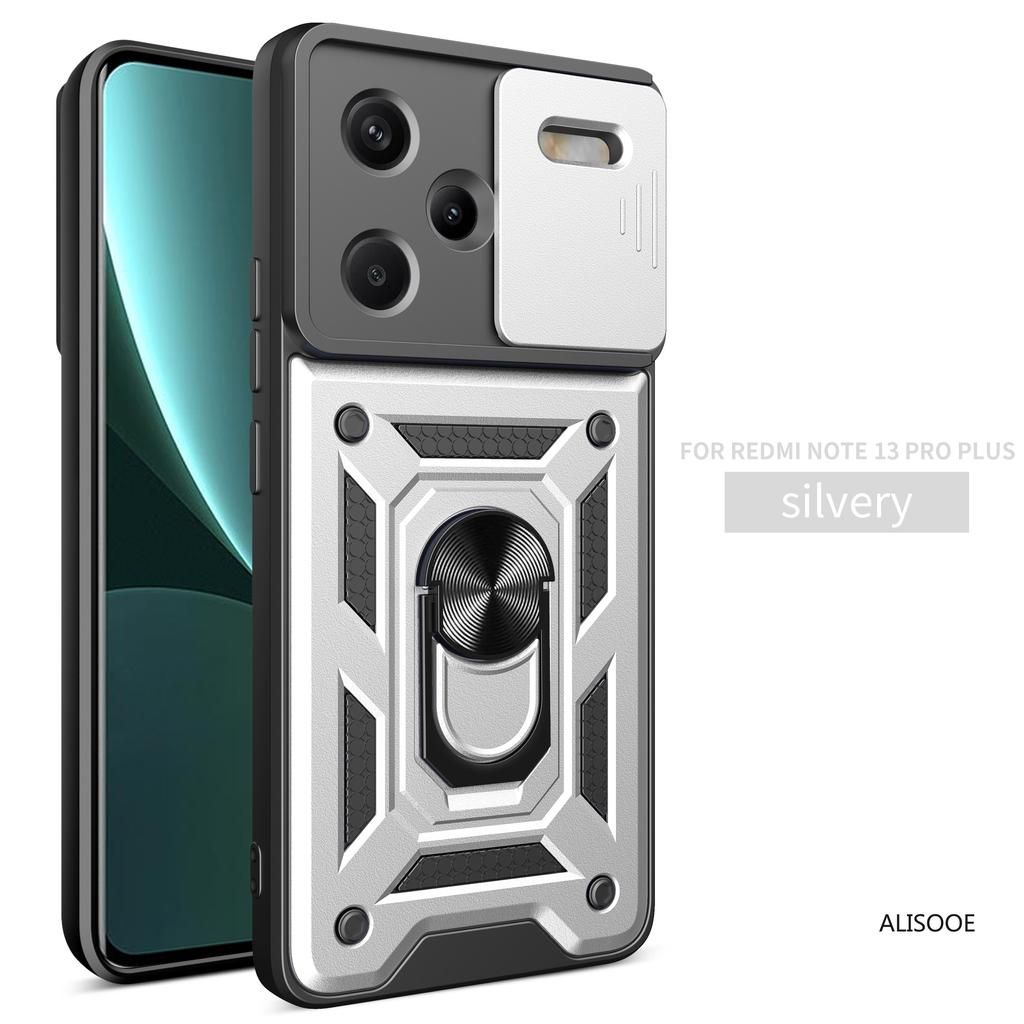 Slide Camera Funda для Redmi Note 13 Pro Plus Чехол для Xiaomi Redmi Note 13 Pro Capa Вращающееся кольцо-подставка Ударопрочный чехол