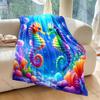 Multi size Colorful Seahorses and Jellyfish Pattern Blanket Flannel Material Soft Warm for All Seasons Home Camping Picnics RV