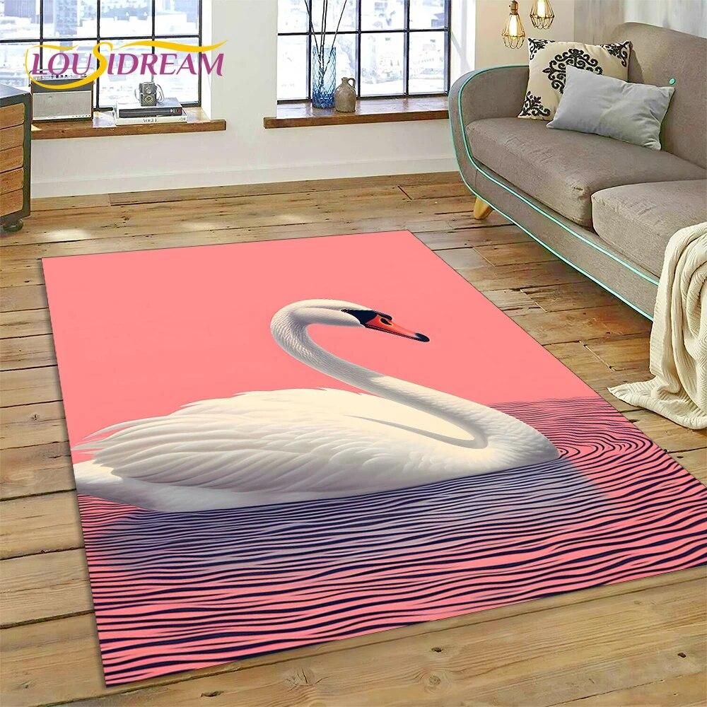 Love Swan Cartoon Cygnus Girl Gift Carpet Rug for Home Living Room Bedroom Sofa Doormat Decor,Kids Area Rug Non-slip Floor Mat