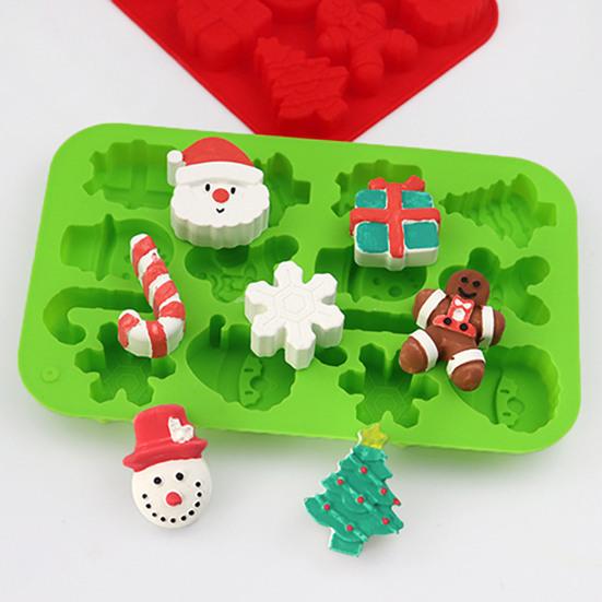 Рождественская силиконовая форма 14 ячеек Санта Снеговик Елка Леденец Подарочная коробка Антипригарная Пищевой класс Легкое извлечение Сделай сам