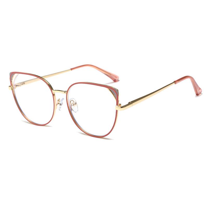 Hollow cat's eye anti-blue glasses frame ins women's European and American fashion trend metal flat glasses myopia glasses frame