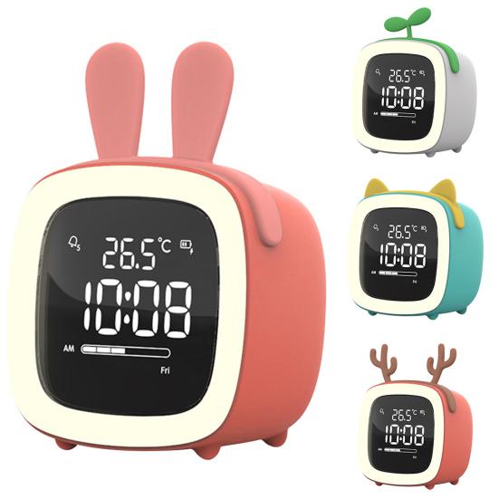 Cartoon Rabbit Ear Shape Rechargeable Digital Display LED Nigh Light Alarm Clock