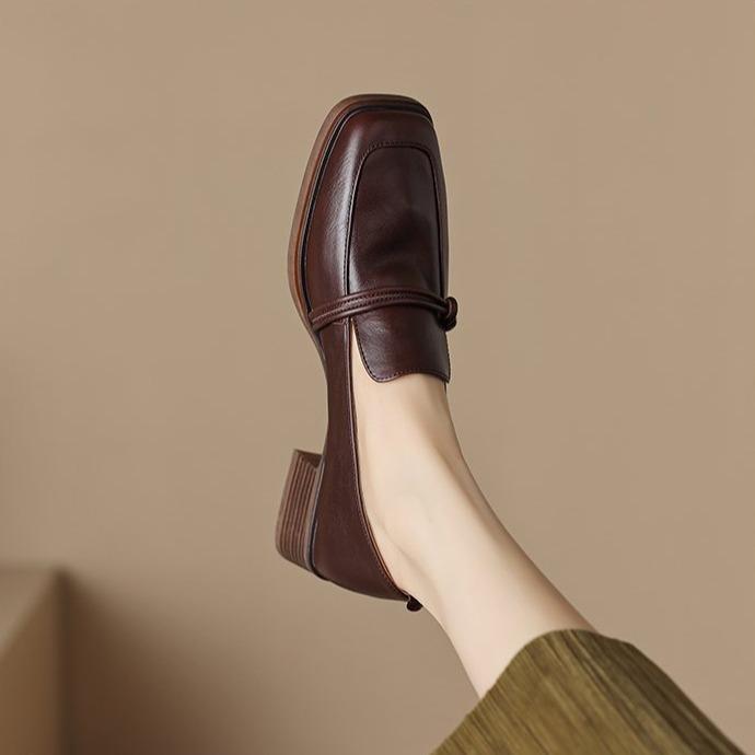 Одиночные туфли женские весна 2025 новые квадратные носки толстые каблуки ретро маленькие кожаные туфли для женщин