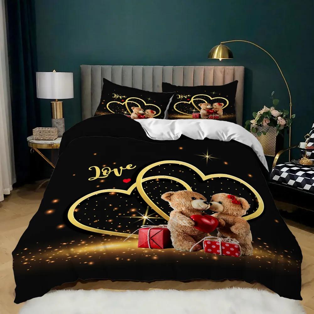 Comforter Love Heart Red Purple Rose Flower Bedding Set Comforter Valentine'S Day Present Couple Lover Bedroom