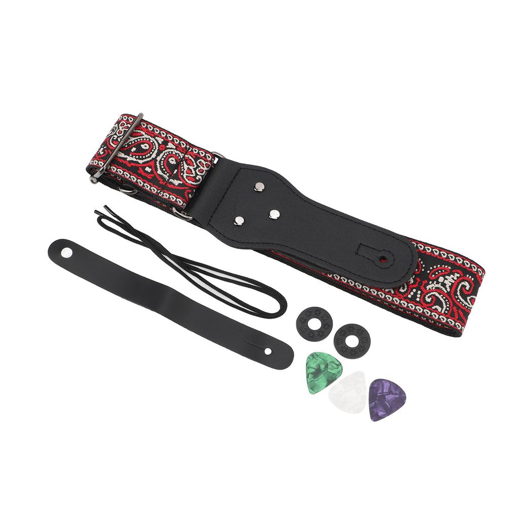 Guitar Strap Vintage Embroidered Pattern Length Adjustable Wide Guitar Belt for Acoustic Electric Guitars Bass