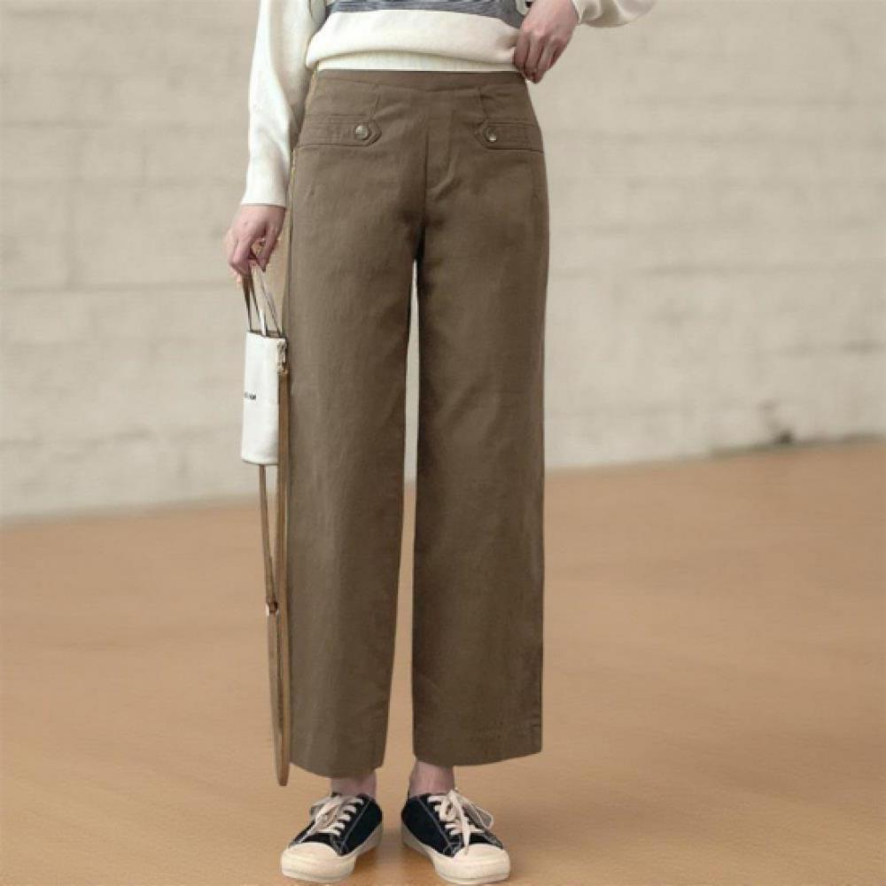 New ArrivalS Open Run Women S Cotton Straight pantS Back Banding Button Daily