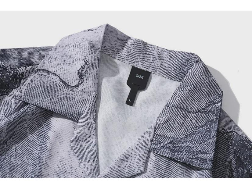 2025 г. Модная свободная мужская гавайская рубашка в японском стиле с цветочным принтом в стиле ретро — с короткими рукавами, красивая и готовая к морю