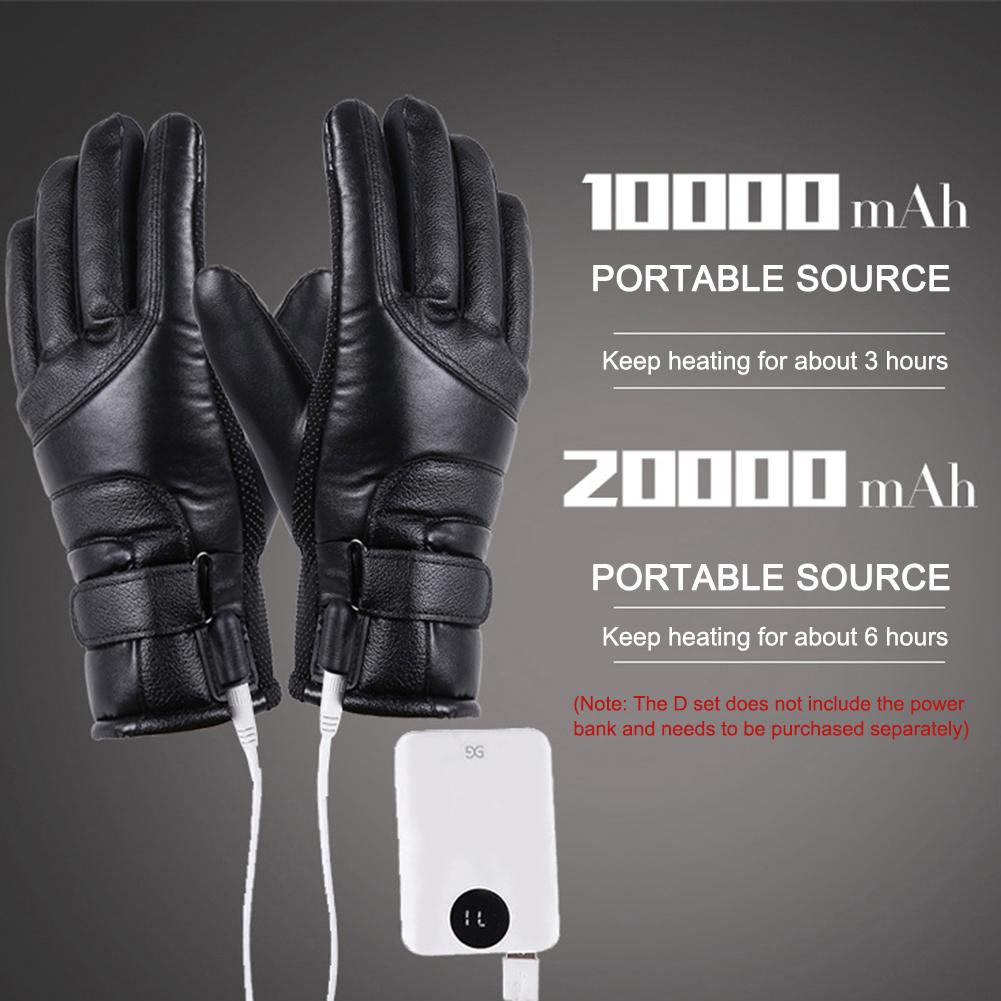 USB Heated Gloves PU Winter Electric Warming Gloves Soft Leather Heating Cycling Gloves Winter Outdoor Warm Gloves Ski Gloves