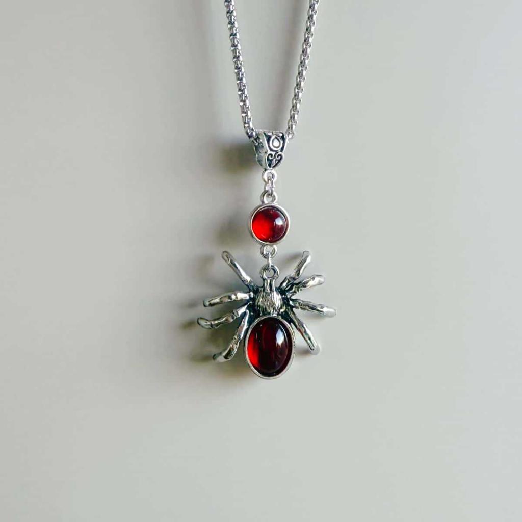 Vintage Y2k Gothic Red Glass Spider Gothic Necklace Victorian Vampire