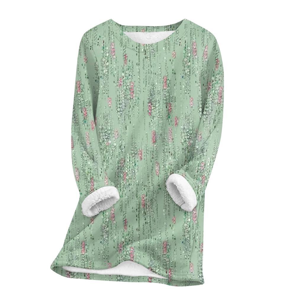 Женский топ с круглым вырезом и принтом из утолщенного плюша и кашемира, теплый длинный топ