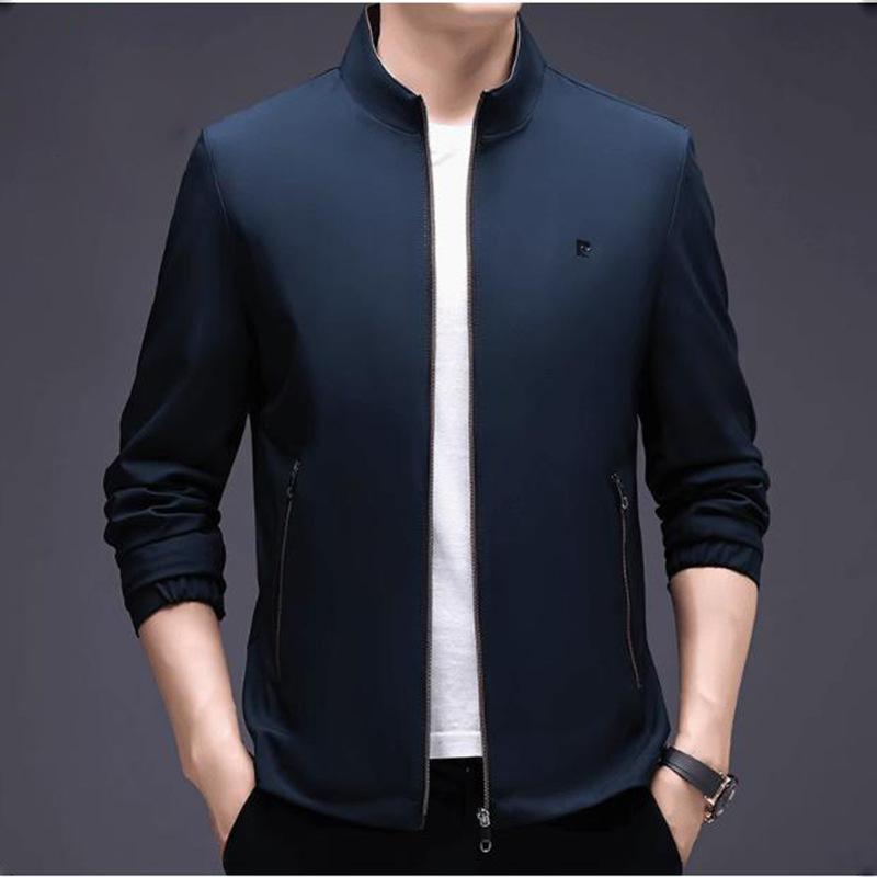 Куртка с воротником-стойкой, мужская, простая, новая, весна-осень, для пап среднего возраста, деловая, повседневная, на молнии, тонкая верхняя часть