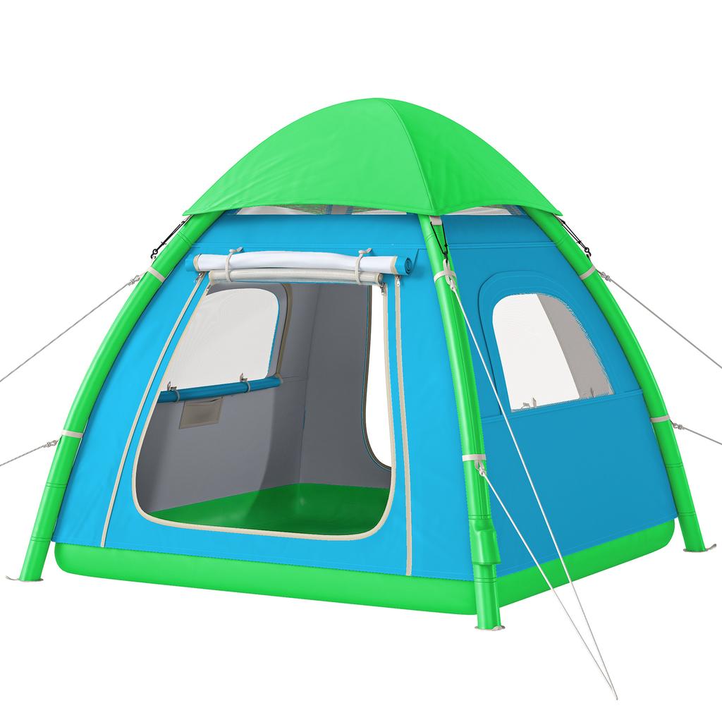 Inflatable Tent 3 Person Quick Setup Outdoor Camping Tent with Air Pump, Mesh Window, Removable Roof