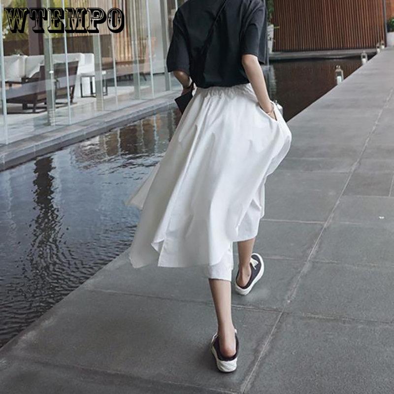 Japanese Gothic Irregular High Waist Pleated Skirts Women Black Harajuku Punk Cargo Skirt Summer Solid Casual Long Skirts