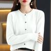 Женский кардиган на пуговицах с круглым вырезом - Вязаный свитер для верхней одежды