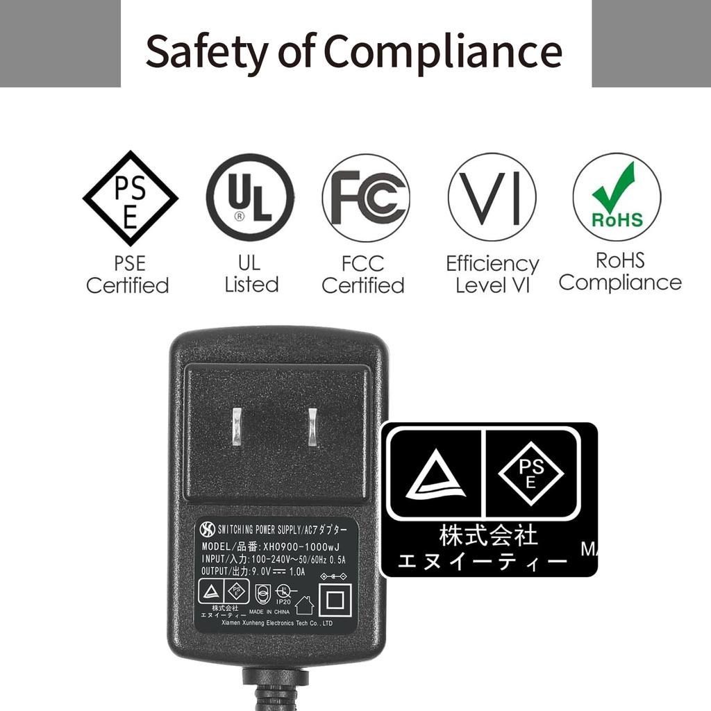 Сертифицированный PSE адаптер переменного тока DC9V1A с центральным питанием, адаптер питания для педалей эффектов электрогитары, внешний диаметр, диаметр, кабель питания, Security-01