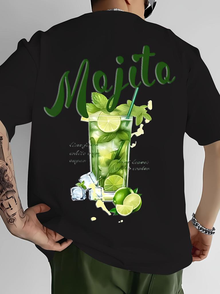 Mojito Cocktail Pattern Printed T-shirt Men Beach Vacation Short Sleeved Tops Summer Men's T Shirts Casual Street Unisex Tees