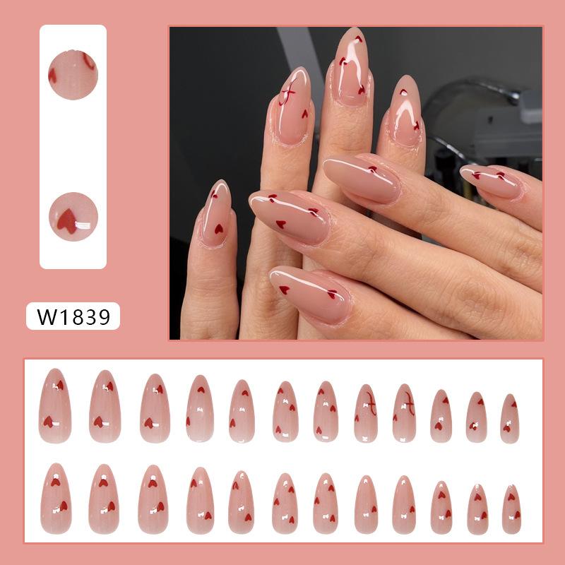 Gentle red little love sweet versatile girl fashion white ins style nail art 24 pieces