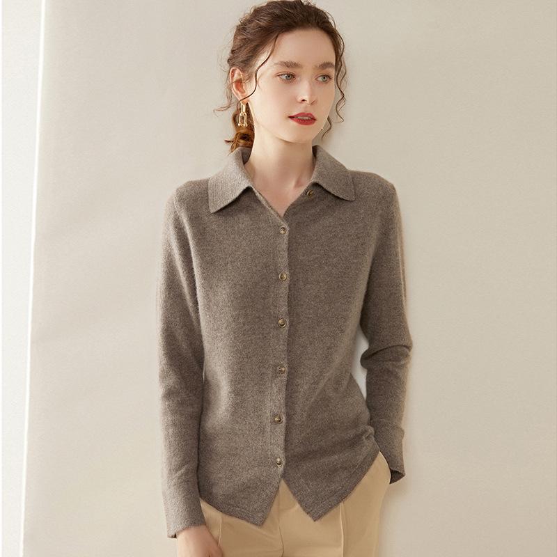 2024 Autumn/Winter Women's Slimming Cashmere Polo Collar Knit Cardigan