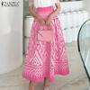 Women Casual Back Elastic Waist Loose Print Long Skirts
