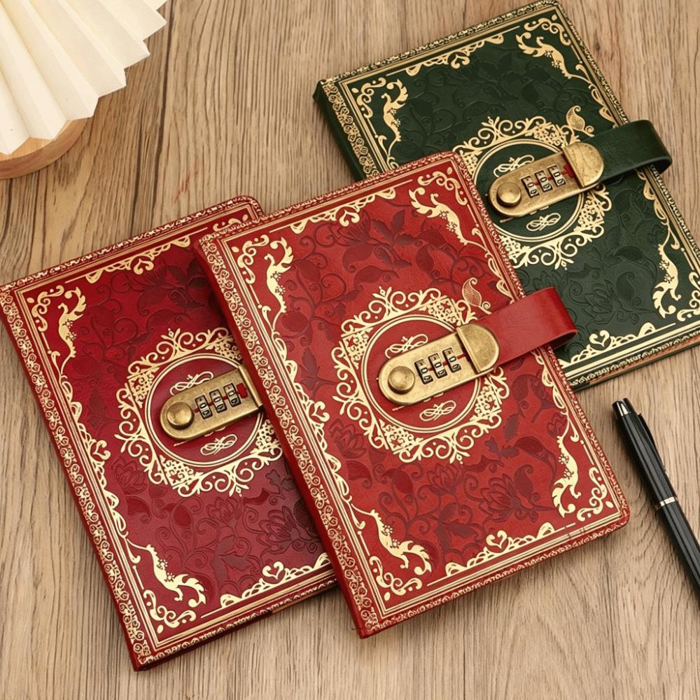 PU Locking Journal Lined Pages Embossed Cover New Personal Diary Notebook Stationery Supplies