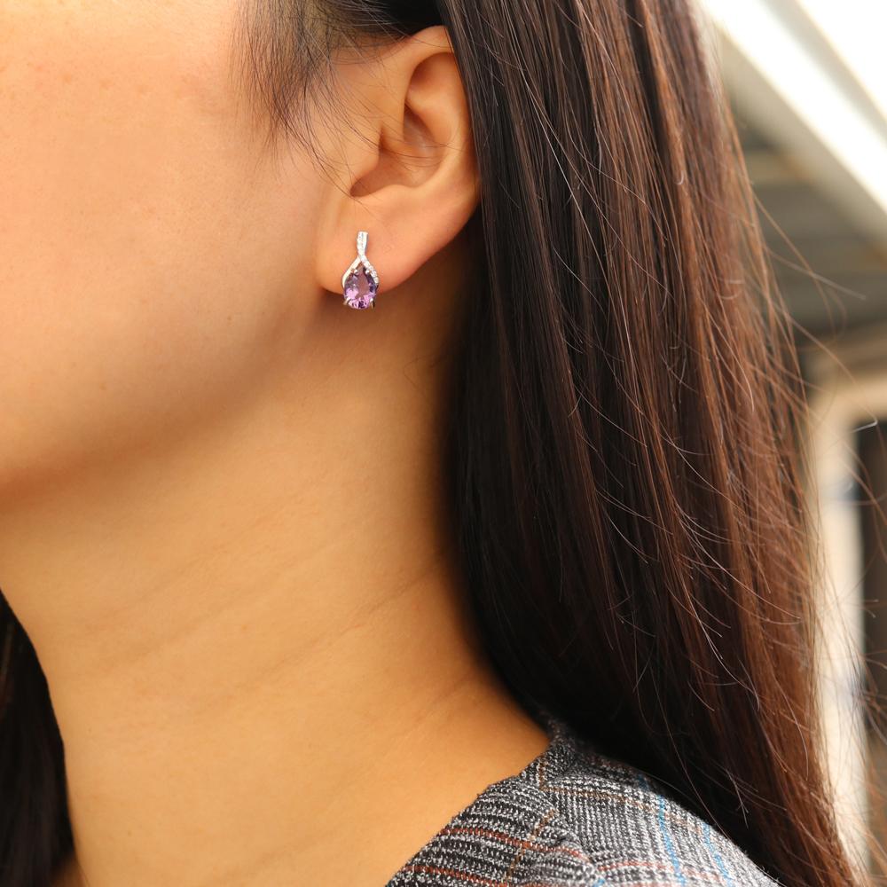 Bolaijewelry Natural Brazil Amethyst Clasp Earring 4ct Up Pear 7*9mm Real Gemstone Jewelry 925 Sterling Silver for Women Daily Wear Jewelry Gift