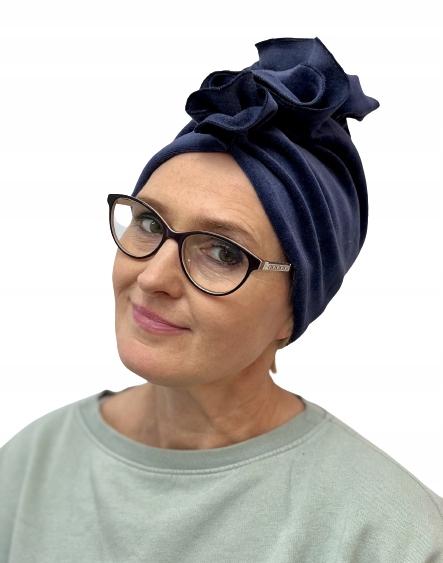 Granatowy Turban Luba Z Weluru Czapka Bez Wzoru Także Po Chemioterapii