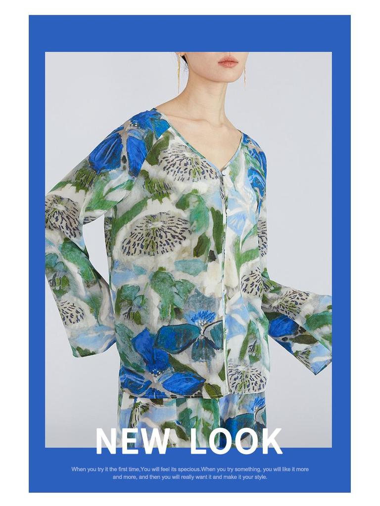 Женская блузка из набивного шелка тутового дерева, крепдешина, для пляжа, топ для отпуска, весенний наряд