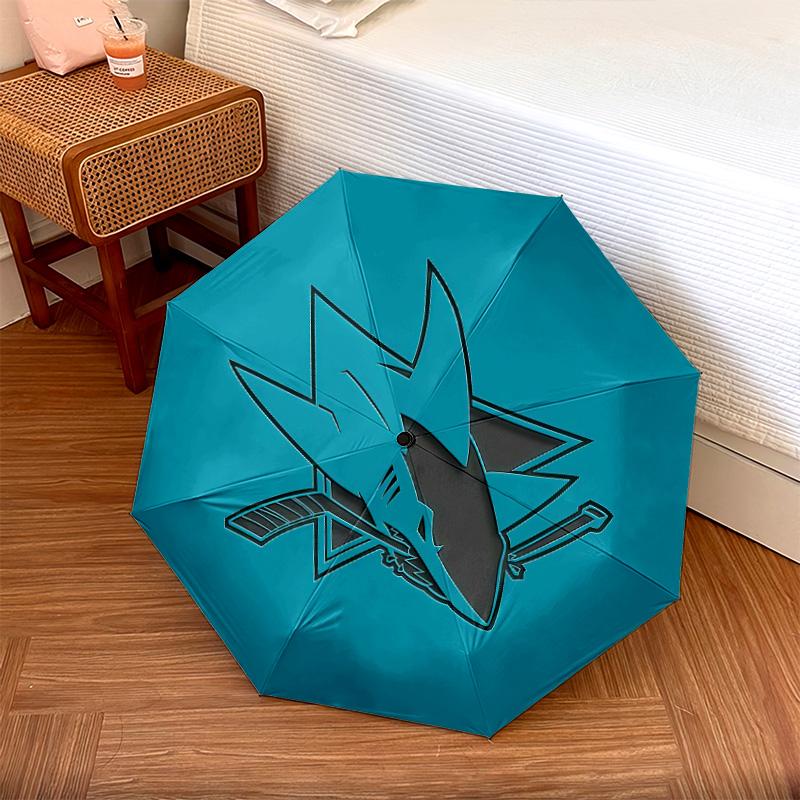 San Jose Sharks pattern, automatic folding umbrella, portable and foldable design, 8 ribs, a Christmas or birthday gift.