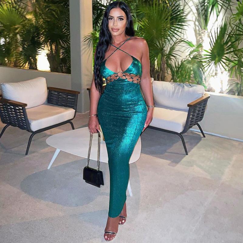 Женская одежда 2025 зима новое сексуальное платье-труба с открытой спиной и подтяжками