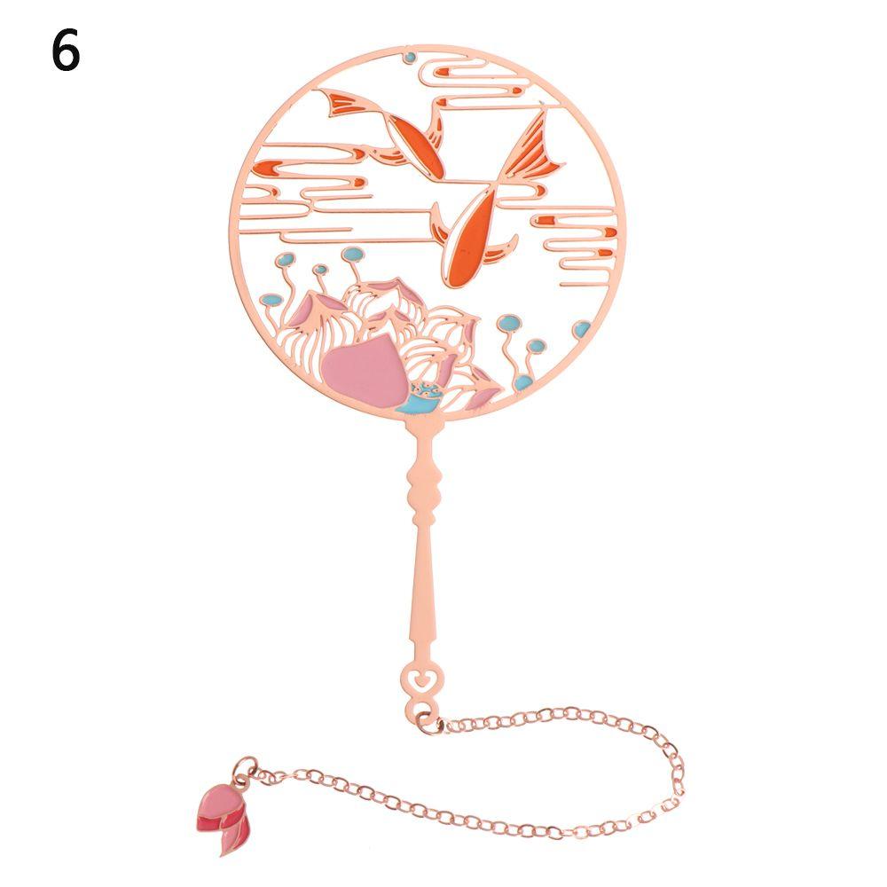 Chinese Style Koi Pendant Peacock Tassel Brass Bookmark Group Fan Shape Book Clip Pagination Mark