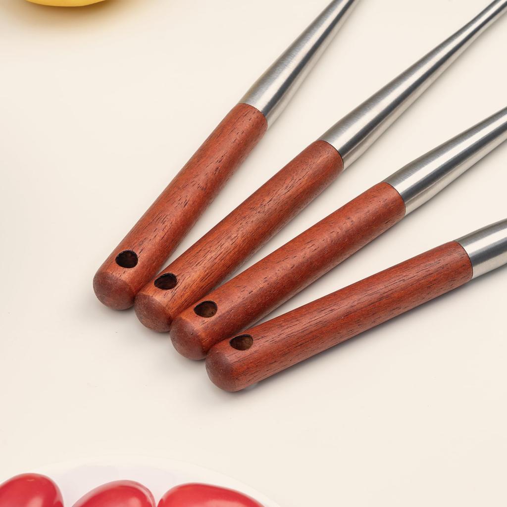 FJNATINH Ladle 304 Stainless Steel Wok Spatula Wok Utensils Set of Walnut Silica Gel Head 4,