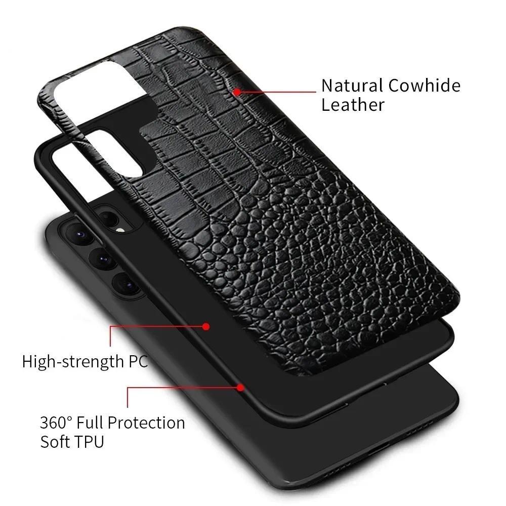 Crocodile Pattern Cowhide Leather Case for Samsung Galaxy S26 Ultra S25 S24 Plus S23 FE S22 S21 Note 20 Mobile Phone Hard Cover