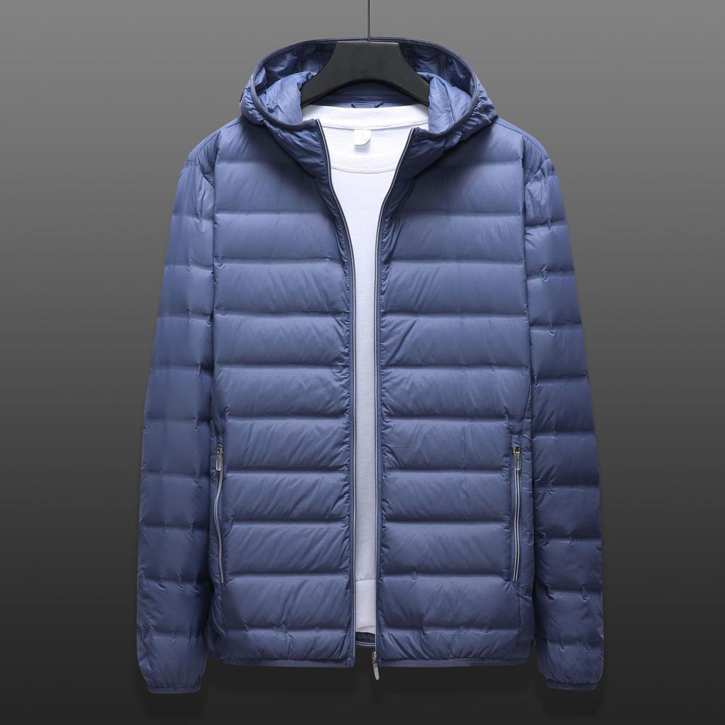 Men Down Padded Jacket Lightweight Spring Puffer Coat Light Autumn White Duck Hood Outerwear