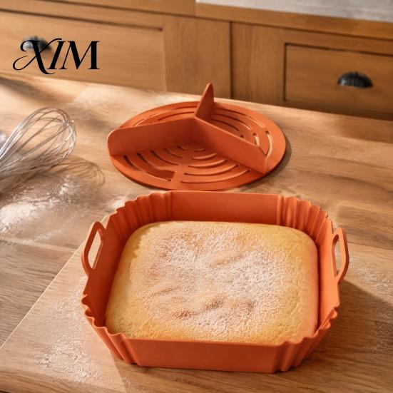 Reusable Air Fryer Basket 2PCS Silicone Baking Pan with Handles, Square And Rectangular Nonstick Grilling Tray Oven Set, Liner for Roasting