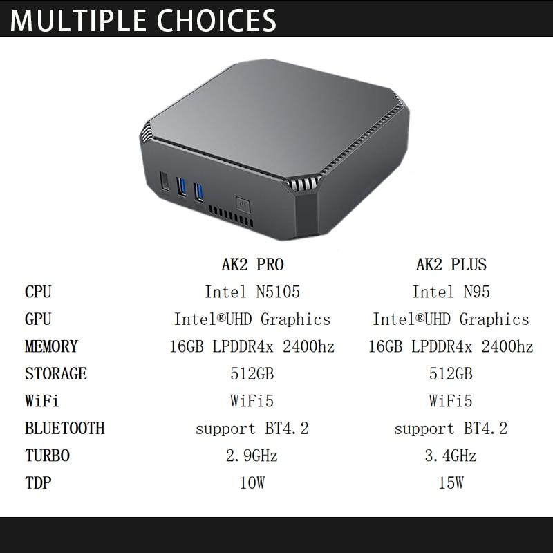 Мини-ПК FIREBAT AK2 PLUS PRO Intel N95 N5105, двухдиапазонный WiFi5 BT4.2, 16 ГБ, 512 ГБ, настольный игровой компьютер, мини-ПК, 4 ядра, 4 потока