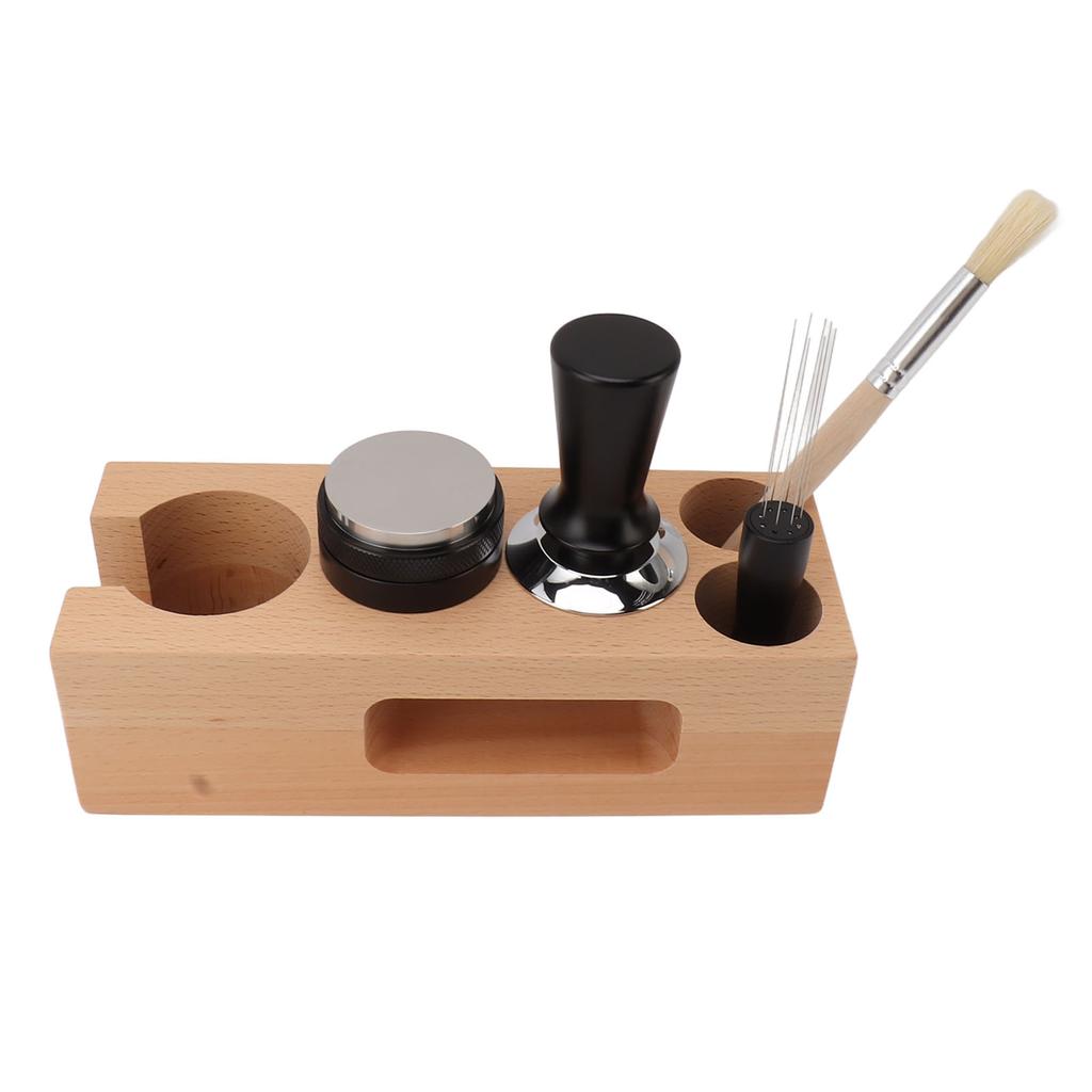 Coffee Tamping Station 51mm Coffee Filter Tamper Holder Wooden Base with Anti Slip Mat for Home Cafe