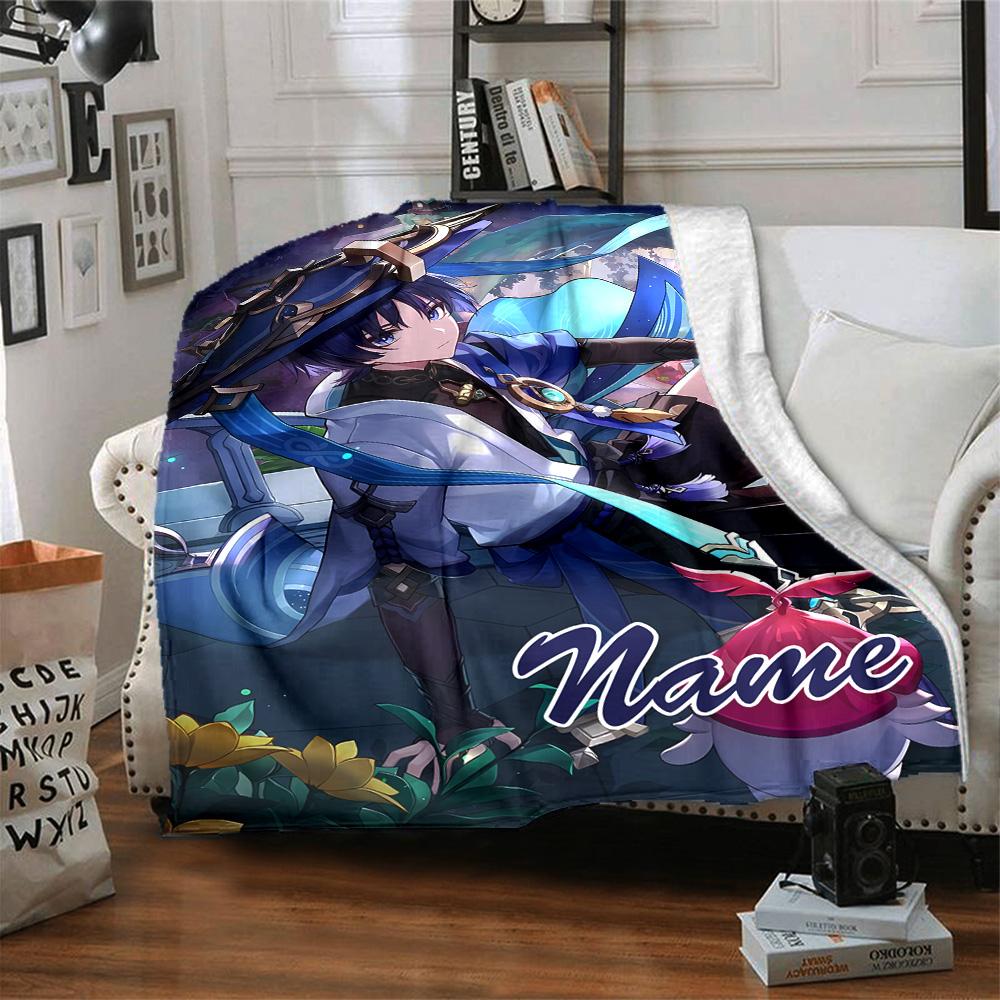 Customizable Genshin Impact4 Throw Blanket – Personalized Name, All-Season Cozy Snug Blanket, Machine Washable, Personalized Blanket