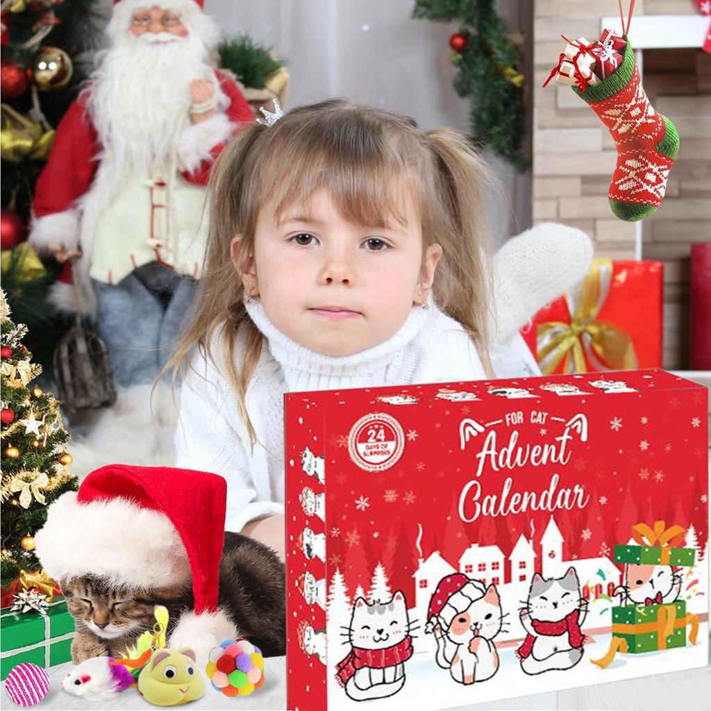 Календарь с игрушками для кошек на 2025 год, 24 дня, рождественский календарь с обратным отсчетом для котят, праздничный адвент-календарь, рождественские сюрпризы, подарки для детей