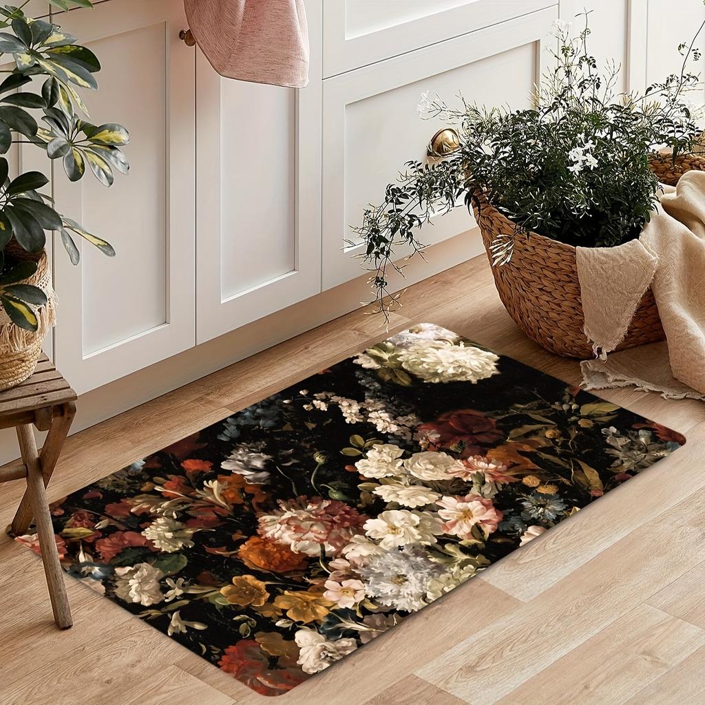 1Pcs Anti Fatigue Kitchen Rugs, Floral Print Waterproof Non-Slip Thick Cushioned Kitchen Mat Heavy Duty Comfort Standing Mat for Kitchen