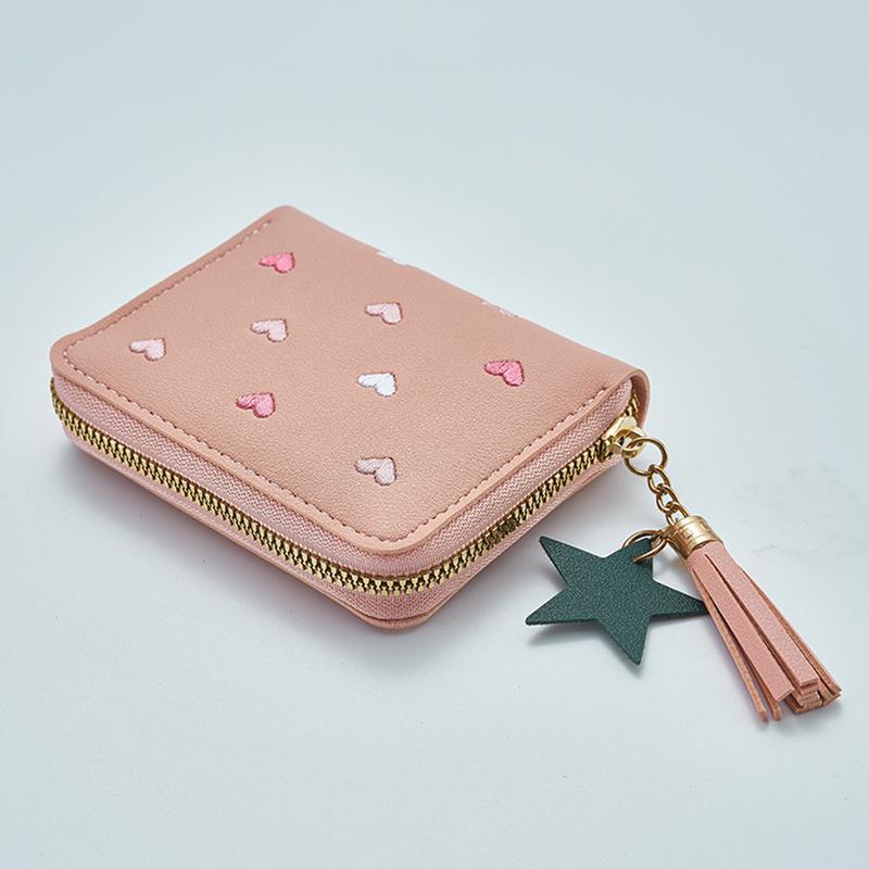 Сумка для карт из искусственной кожи, мини-кошелек для женщин, зажим для денег, вышивка «Любовь», многофункциональный кошелек для женщин, короткие сумки для хранения сертификатов