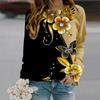 Fall Autumn Women'S Fashion O Neck Long Sleeve T-Shirt Loose Clothes Golden Flowers Print T Shirt For Girls Street