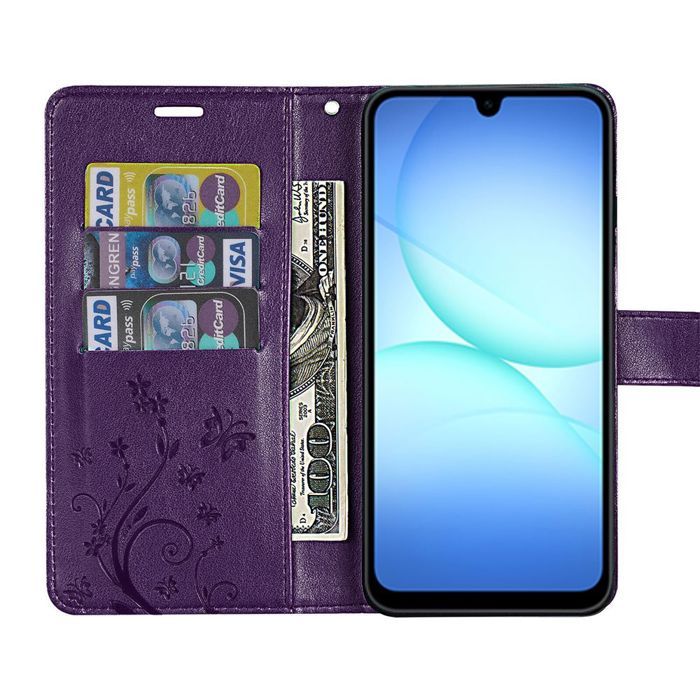 Coque de Protection - BOOLING - pour Samsung Galaxy A17 5G/4G - Cuir PU Papillon Violet Nuit - 2 Vitres