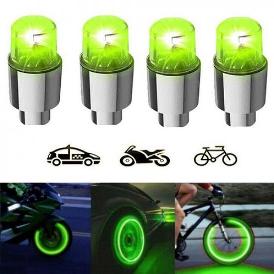 4Pcs Car Wheel Tire Tyre Air Valve Stem LED Light Caps Cover Green Accessories