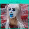 Латексная маска призрака для косплея с белыми волосами для украшения дома с привидениями