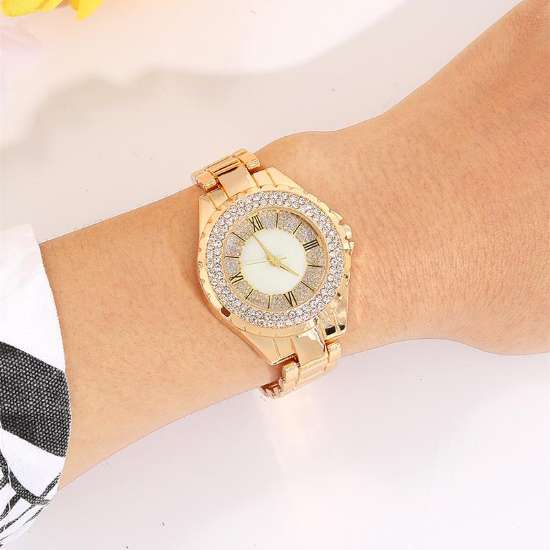 5 шт. роскошные модные женские золотые кварцевые часы с бриллиантами для девочек, геометрические круглые подвески, ожерелье, серьги, кольца, комплект ювелирных изделий