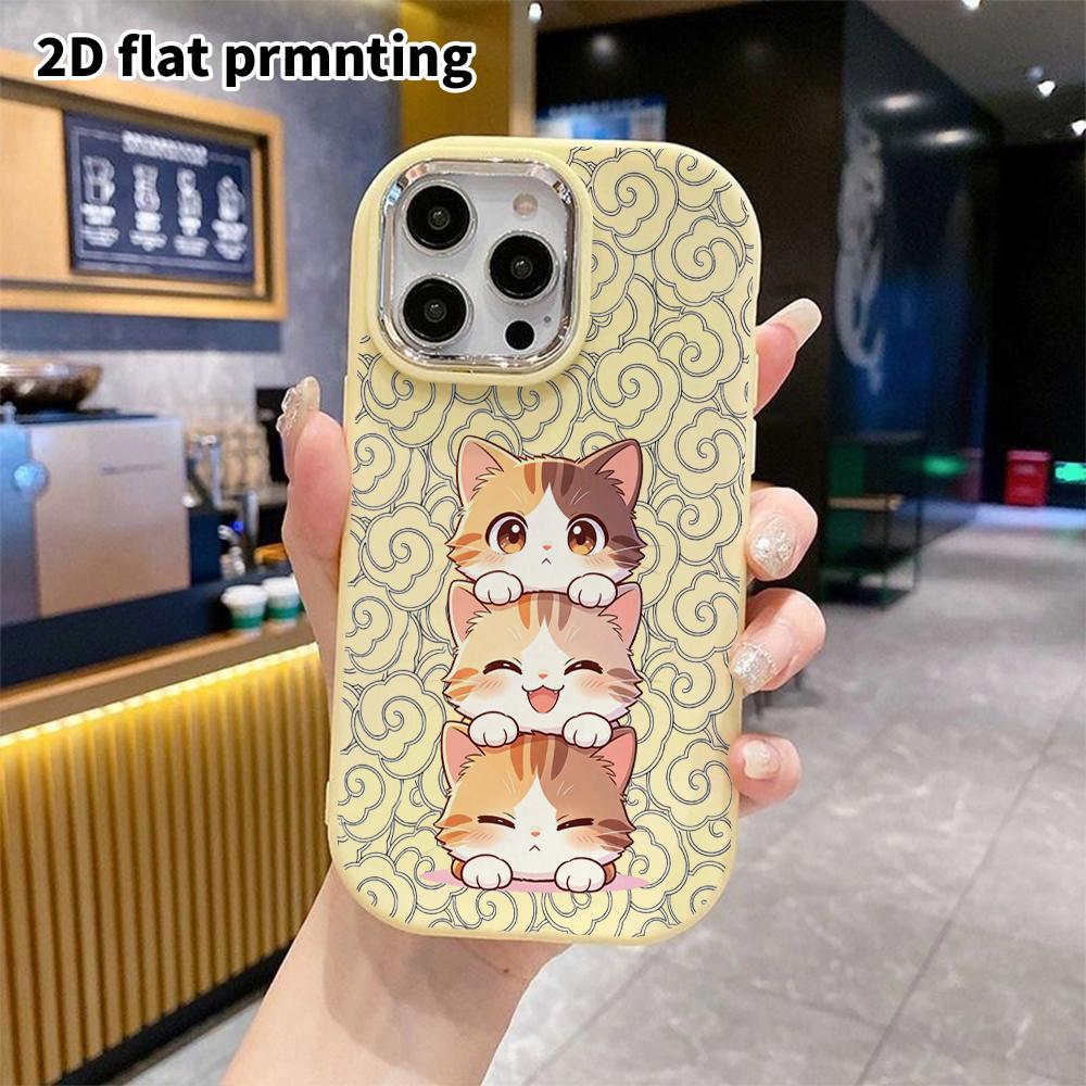Phone Case: 2D flat design suitable for iPhone 18 17 16 15 14 13 Pro protective case, couple style, three stacked little cats, Christmas and Halloween