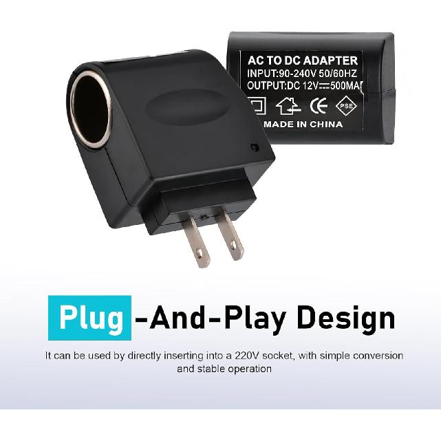 Universal AC to DC Power Converter, 220 V to 12 V Car Cigarette Lighter Socket Adapter, Household Wall Plug Transformer, Plug and Play Power Inverter